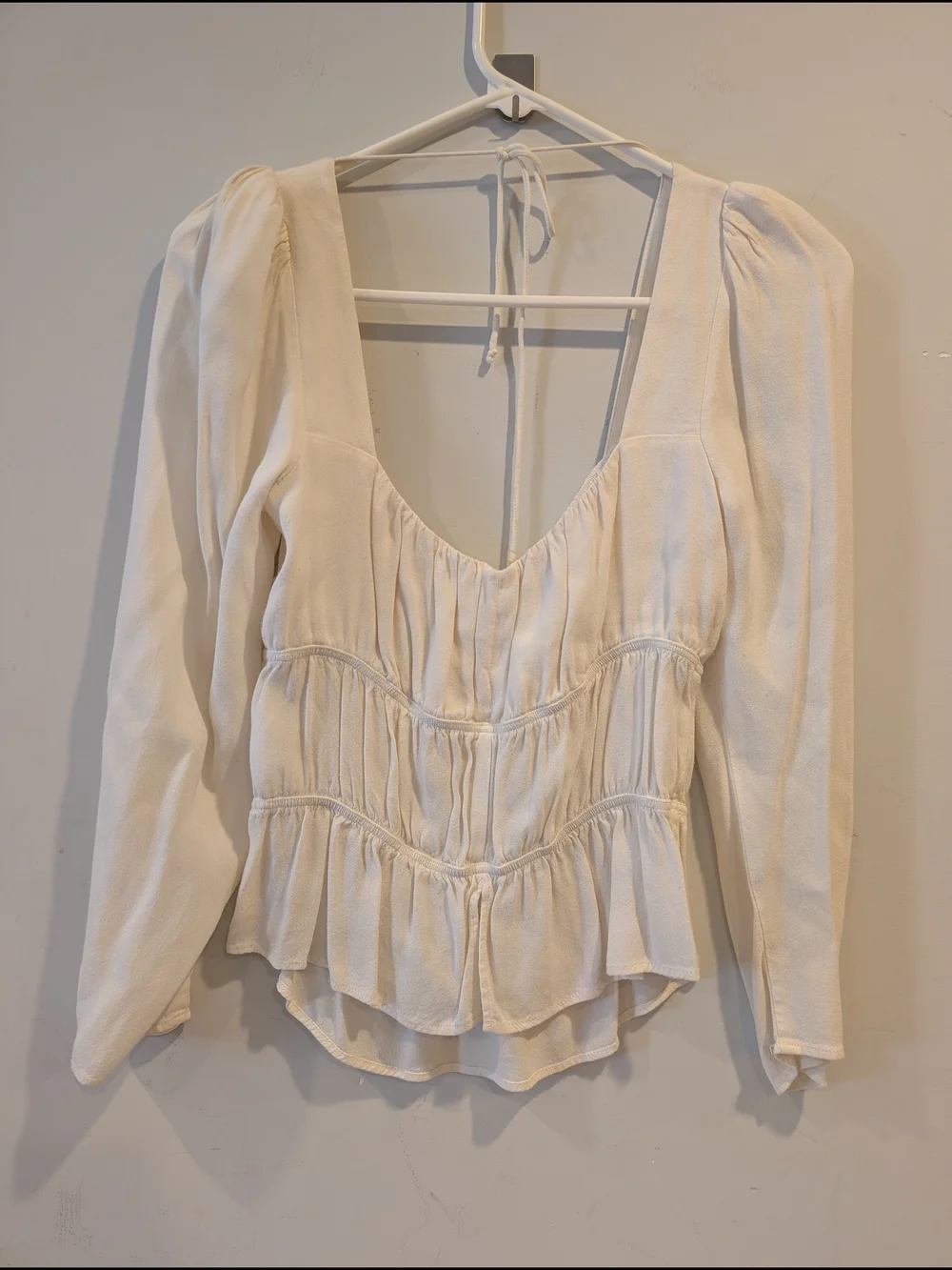 Reformation Women Ivory Gathered Peplum Blouse Puff Sleeves Cottagecore Sz M